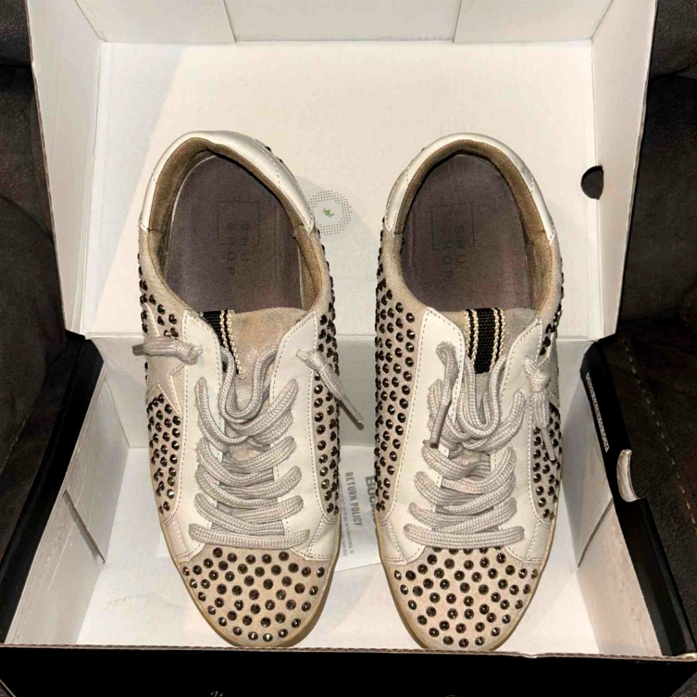 Studded White and Silver Women's Shu Shop Sneakers By Buckle
